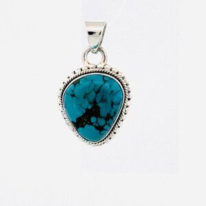 Brand New Sterling Silver Turquoise Pendant - Boho Style Blue Gemstone, No Chain